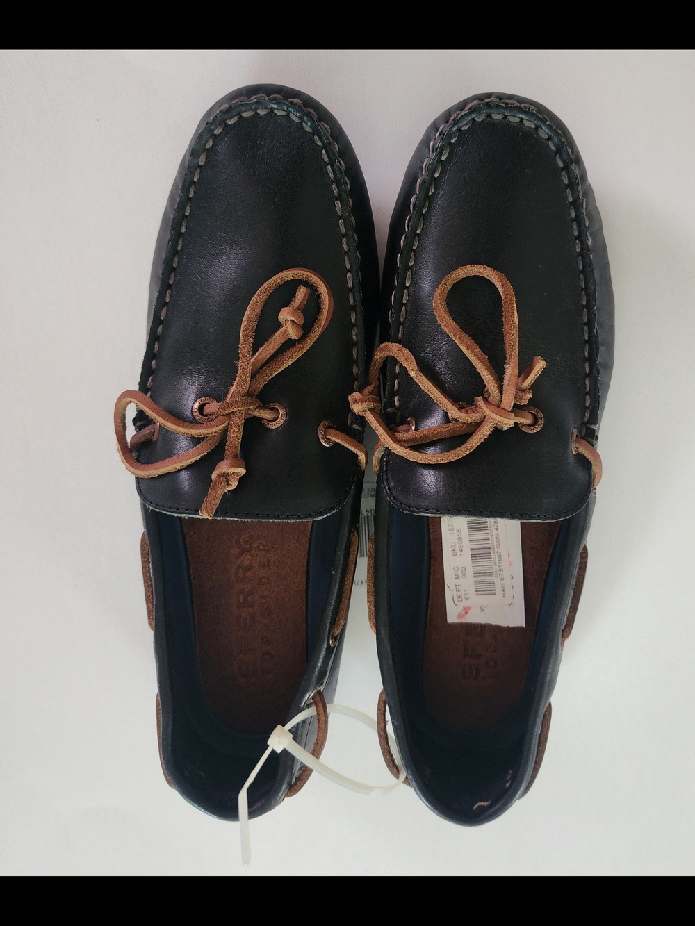 Sperry Men’s Black Leather Loafers  with Tan Laces